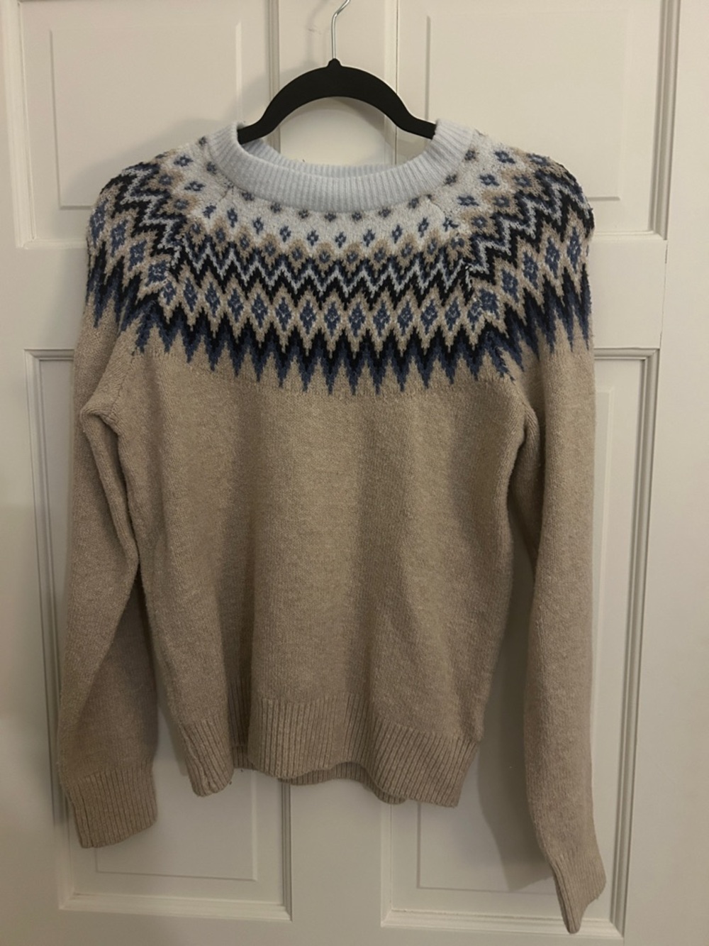 Neutral Beige Fair Isle Crewneck Sweater